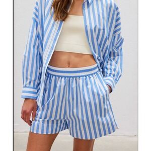 LMND Chiara Blue Striped Cotton Boxer Shorts Medium Elastic Resort Preppy Summer